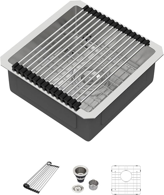 15 Inch Undermount Kitchen Sink - Beslend ADA 6 Inch Depth 15x15 Undermount Sinks Stainless Steel 16 Gauge Mobility Friendly Sink for Wheelchair Accessible & Accessible Design Kitchen