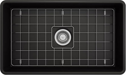 BOCCHI Classico Farmhouse Apron Front Fireclay 30 in. Single Bowl Kitchen Sink with Protective Bottom Grid and Strainer in Matte Black