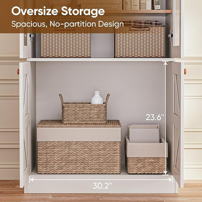 ivaniti 71" Tall Farmhouse Kitchen Pantry, Large Storage Cabinet with Glass Doors, Adjustable Shelves, 3 Drawer, Wood Versatile Hutch Cabinet for Dining Room, Living Room, White 3 PCS