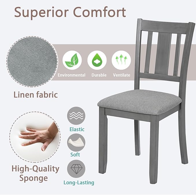 Ball & Cast Wooden Dining Chairs Set of 4, Elegant Wood Kitchen-Chairs with Padded Seat, 4 Pack Dining Room Chair-Seating Modern Side Chairs for Dining Room & Living Room, Solid Gray