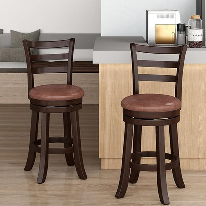 Giantex Swivel Bar Stools Set of 2, 26" Upholstered Counter Height Bar Chairs w/High Backrest, Faux Leather Seat, Solid Rubber Frame & Wrap-Around Footrest, Wooden Barstools for Kitchen Island, Pub