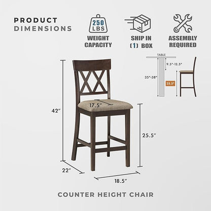 Lexicon Attis 5-Piece Counter Height Dining Set (Cross Back), Dark Brown