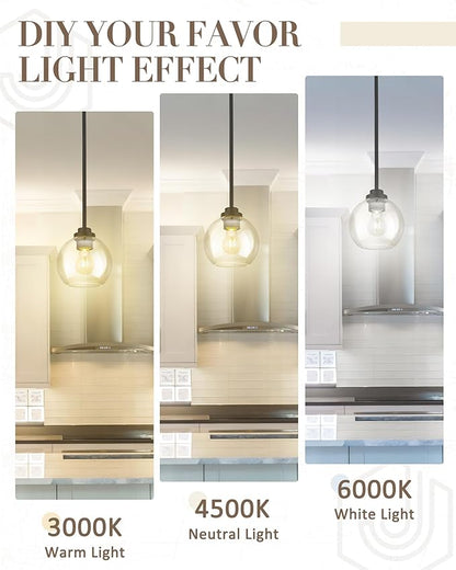 Matte Black Pendant Light, Mid Century Globe Haning Light Fixture Ceiling with Clear Glass for Kitchen Island Dining Room Bedroom Hallway Foyer (1 Pack), PL101BK