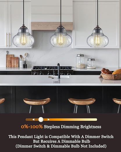 ELYONA 2 Pack Bubble Glass Pendant Lights, 8 Inch Vintage Hanging Lamp Seeded Glass Industrial Pendant Light Fixtures for Kitchen Island, Farmhouse, Bar, Bathroom, Dining Room, Oil Rubbed Bronze