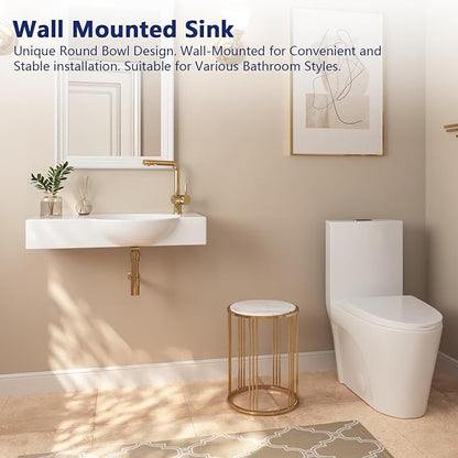 Wall Mount Sink, Deer Valley 30" x 18" Bathroom Vessel Sink, White Ceramic Bathroom Wall Hung Sink with Right Side Faucet Mount