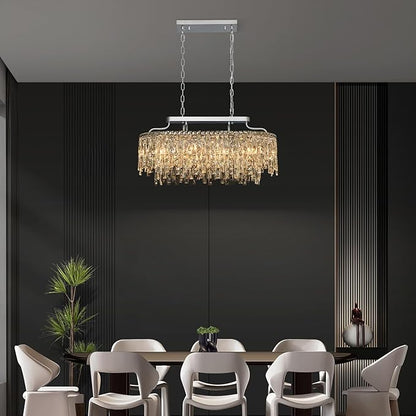 10 Light Crystal Chandelier | Chrome Oval-Shaped Crystal Chandeliers for Dining Room Light Fixture, 32" Modern Ceiling Lighting Fixture for Dining Room Kitchen Island Bar
