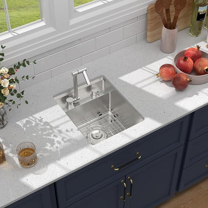 15 Inch Outdoor Kitchen Sink With Faucet and Cover - Beslend 15x18x9 Undermount Kitchen Bar Sink Workstation 16 Gauge Stainless Steel Single Bowl Small Sinks Under Counter Indoor Outdoor