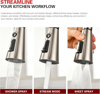 sumerain Motion Sensor Activated Kitchen Sink Faucet with Pull Down Sprayer, Brushed Nickel Touchless Kitchen Faucet Smart Hands Free