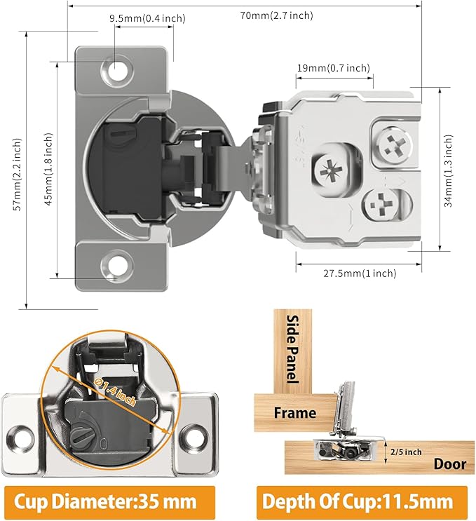 Chibery 20 Pack 1-5/16" Overlay 4D Soft Close Concealed Hinges for Face Frame Door, Adjustable Closing Speed, Self Close Satin Nickel, 105° Open Angle Concealed Stainless Steel Hinges for Cabinet