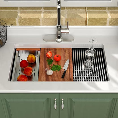 Logmey 33 Inch Granite Composite Kitchen Sink 33x19 Black Undermount Sink Ledge Single Bowl Under Counter Deep Workstation Kitchen Sinks,33x19x9 Inch