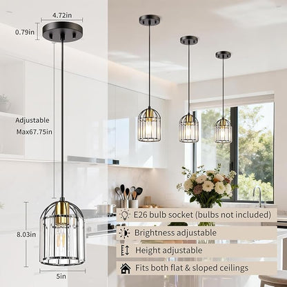 TALOYA Pendant Lights Kitchen Island Black, Crystal Pendant Light Modern for Dining Room, Height Adjustable Chandelier Hanging Island Light Fixtures for Kitchen Hallway(Bulb Not Included)