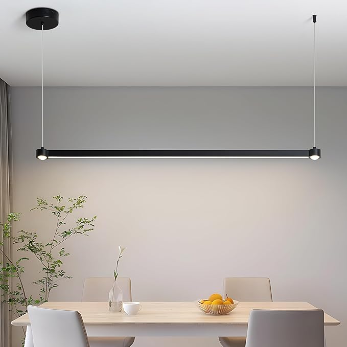 Room Decor Modern Chandelier LED Linear Chandelier Pendant Lighting for Living Room Office Dining Room Kitchen Island Billiard Room, Black 3000K-6000K 15W, Dimmable Brightness