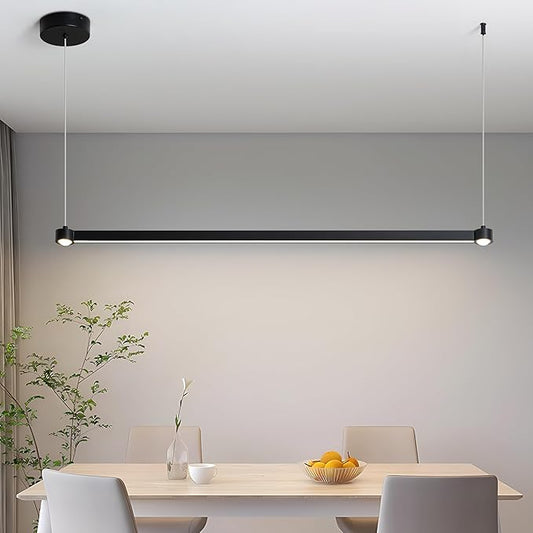 Room Decor Modern Chandelier LED Linear Chandelier Pendant Lighting for Living Room Office Dining Room Kitchen Island Billiard Room, Black 3000K-6000K 15W, Dimmable Brightness