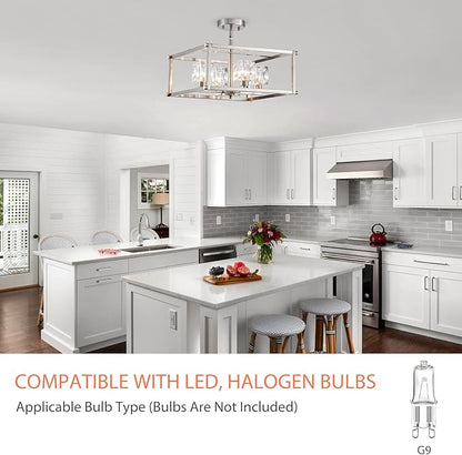 4-Light Farmhouse Chandelier for Dining Room, Modern Brushed Nickel Light Fixture,Pendant Light for Kitchen, Living Room, Hallway, Bedroom, Foyer, Stylish Home Décor