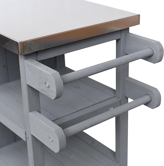 JIJIWANG 33.4" Foldable Outdoor Kitchen Island Patio Kitchen Island Outdoor Kitchen Cart Portable Prep Station with Lockable Wheels, Storage Cabinet and Towel Rack for Patio and Outdoor Grey