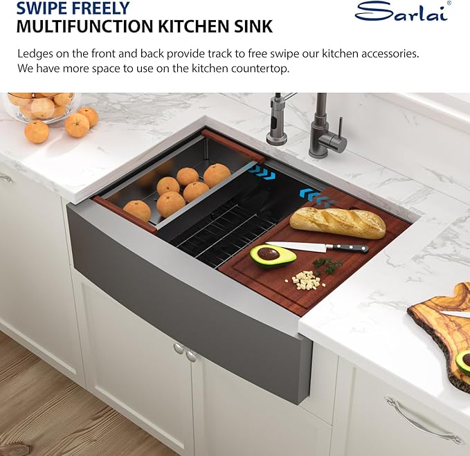 Sarlai 30 Black Farmhouse Kitchen Sink Workstation - 30"x22" Farmhouse Sink Gunmetal Black Apron Front Undermount Kitchen Sink 16 Gauge Stainless Steel Deep Single Bowl Kitchen Farmer Sinks