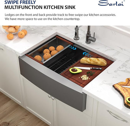 Sarlai 30 Black Farmhouse Kitchen Sink Workstation - 30"x22" Farmhouse Sink Gunmetal Black Apron Front Undermount Kitchen Sink 16 Gauge Stainless Steel Deep Single Bowl Kitchen Farmer Sinks