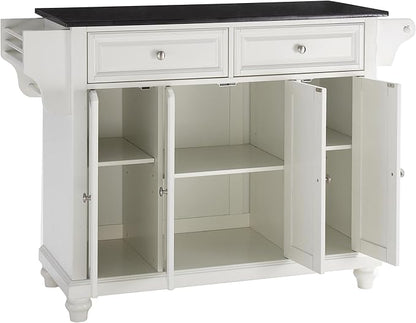 Crosley Furniture Cambridge Granite Top Rolling Kitchen Island Storage Cart, Microwave Stand, Spice Rack, White