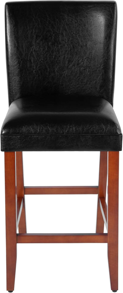 HomePop Home Decor Classic Counter Height Bar Stool, Set of 1, 29 Inch, Faux Leather Upholstered, Decorative Home Furniture, Black