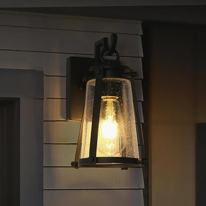 Outdoor Wall Lantern Light Fixture, Black Exterior Wall Mounted Sconces with Seeded Glass, Farmhouse Anti-Rust Porch Lights for Front Door, Garage, Entry, Porch, Patio, and Gazebo