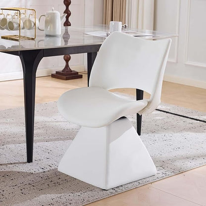 Modern Swivel Dining Chair, Comfy Upholstered Kitchen Chair with Curved High Backrest and Solid Wood Frame for Kitchen Island, Desk, Living Room, Faux Leather (1, White)