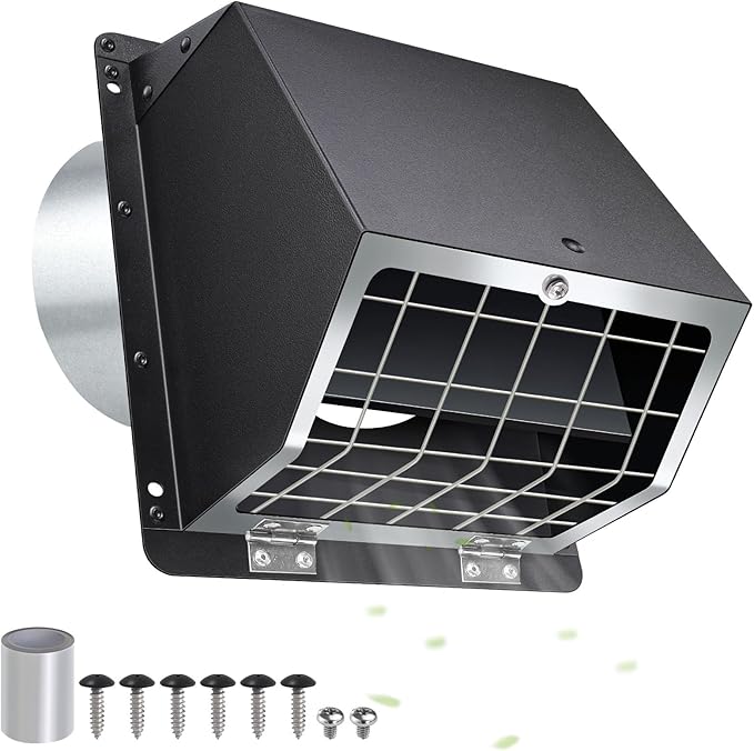 3 Inch Dryer Vent Cover Outside with Mesh and Damper,Metal Wall Vent Exhaust Vent Cover,Exterior Dryer Vent Hood Wall Mount Extractor Vent,Outdoor Dryer Vent Cover for House Laundry AC Air Vents-Black