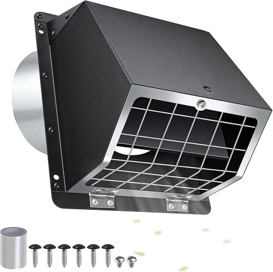 3 Inch Dryer Vent Cover Outside with Mesh and Damper,Metal Wall Vent Exhaust Vent Cover,Exterior Dryer Vent Hood Wall Mount Extractor Vent,Outdoor Dryer Vent Cover for House Laundry AC Air Vents-Black