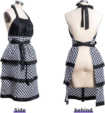 Lovely Flower Pattern Retro Aprons With Large Pockets for Women Girls Cooking Kitchen Bakery Mother's Gift