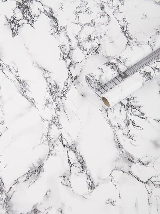 Art3d 17.3" x 120" (Pack of 1) Wall Panel Marble, Black/White