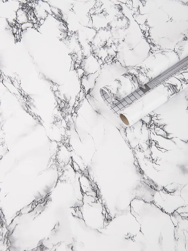 Art3d 15.8" x 120" (Pack of 1) Wall Panel Marble, Black/White