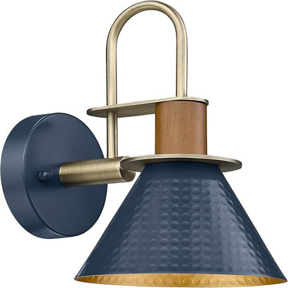 HWH Rustic Wall Sconces, Industrial Sconce Wall Lighting Indoor Wall Lamp, 1-Light Barn Vanity Light for Bathroom Bedroom Bedside, Hammered Metal Shade, Navy Blue Finish, 5HZG74B BL+BG