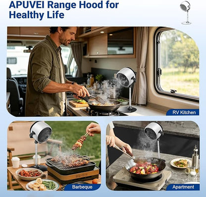 Portable Kitchen Range Hood,3-Fan Speeds and Large Oil Collection Cup, Desktop Range Hood with Battery Powered,Low-Noise Smoke Control for Apartments, Indoor BBQ, RV & Dorm
