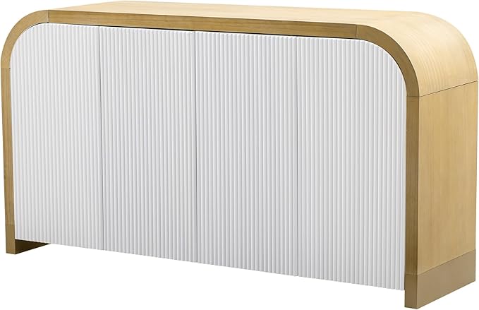 Merax Sideboard Buffet Cabinet with Storage Adjustable Shelves & Unique Curved Corner, Wavy Door Panel Accent Wood Console Table for Coffee Bar, Living Room and Entrance, Easy Assembly, White
