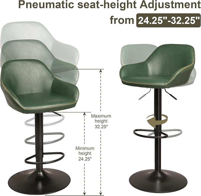 Glitzhome Bar Table and Chairs Set, Square Black Steel Pub Table with Soild Elm Wood Top and Bar Height Adjustable Swivel PU Leather Bar Stool for Breakfast Nook Living Room Small Space Restaurant