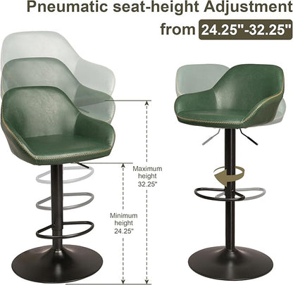 Glitzhome Bar Table and Chairs Set, Round Black Steel Pub Table with Soild Elm Wood Top and Bar Height Adjustable Swivel PU Leather Bar Stool for Breakfast Nook Living Room Small Space Restaurant