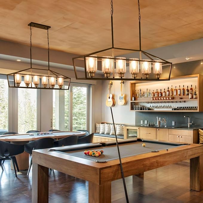 WJShome Black and Gold Chandelier, 6-Light Modern Chandeliers for Dining Room, Rustic Kitchen Island Lighting, Farmhouse Pendant Lights Kitchen Island, Dining Room Light Fixtures Over Table