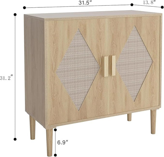 GarveeHome Two-Piece Dining Sideboard with Storage, Rattan Decorative Double Door Storage Cabinets, Sideboards and Decorative Cabins for Living Room, Dining Room, Foyer, Kitchen