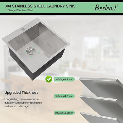 22 Laundry Sink Drop In with Faucet - Beslend 22x22x12 Inch Laundry Utility Sinks 12 Inch Deep Sink Stainless Steel Topmount Sinks 16 Gauge Single Bowl Sink for RV Laundry Room