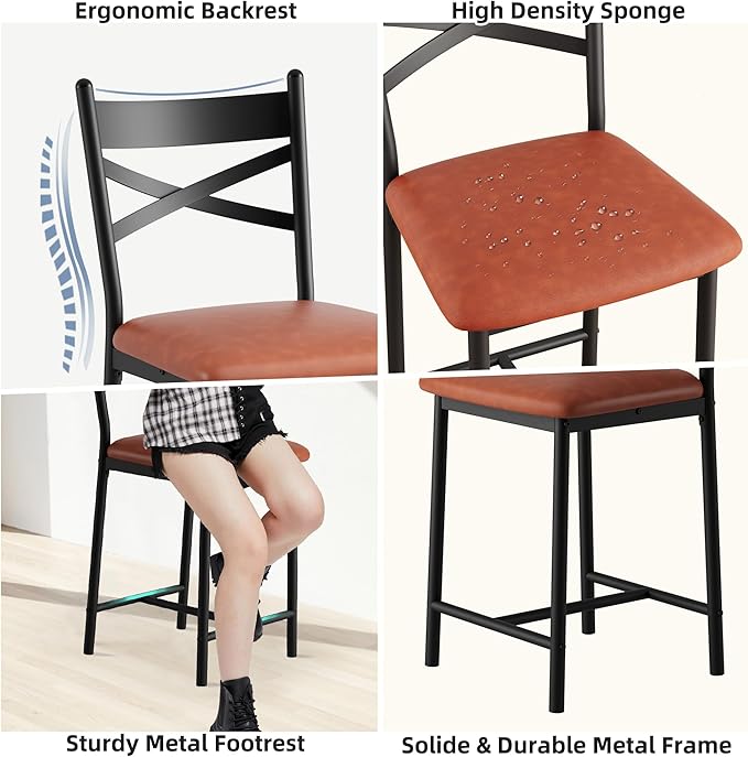 IDEALHOUSE 26" Counter Height Bar Stools Set of 4, Upholstered Bar Chairs with Back, Thick Cushion, Modern Counter Height Barstools for Kitchen Island, Apartment Counter, Dining Room Bar (4)