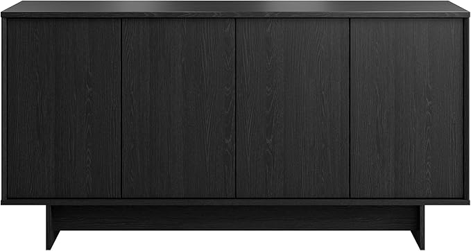Prepac Finnley 61.5" Wide Sideboard Cabinet, Wood Entryway Sideboard with 2 Adjustable Shelves, Dining Room Buffet with 4 Doors, Living Room Accent Cabinet for Storage and Decorations, Black Oak