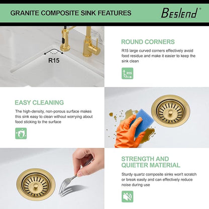 18 White Granite Composite Bar Sink - 18x16 Undermount Granite Quartz Kitchen Sink Pure White 9 Inch Depth Small Signle Bowl RV Sinks Under Counter