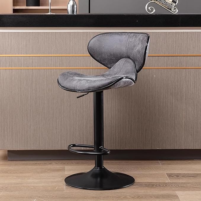 Counter Height Stools Faux Leather, Adjustable Swivel Kitchen Island Chair with Backs, Retro Chairs for Coffee Home Dinning,Grey-Sitting Height 6280cm