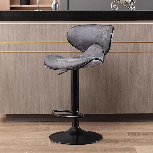 Counter Height Stools Faux Leather, Adjustable Swivel Kitchen Island Chair with Backs, Retro Chairs for Coffee Home Dinning,Grey-Sitting Height 6280cm