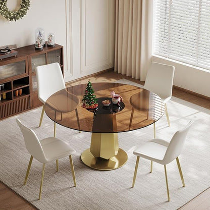 Modern Tempered Glass Dining Table for 6-8, Rectangular Kitchen Table with Heavy-Duty Stainless Steel Base, Elegant Easy-Clean Furniture for Dining Room & Family Gatherings (Glass)