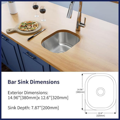 Bar Sink, 15" x 12" Inch Undermount Kithcen Sink, T-304S Stainless Steel RV Kitchen Sinks, Small Kitchen Sinks With Sink Drain Strainer, Use at Rv, Bar,Outdoor, Laundry and Utility,Bathroom