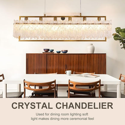 Dining Room Light Fixture 32'' Modern 6-Light Gold Chandelier for Dining Room with E12 Base Compatible with 3000K~6000K (No Bulbs) Linear Farmhouse Lighting for Kitchen Island and Living Room