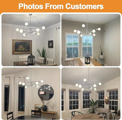 Sputnik Chandeliers Dining Room Light Fixture (8-Light, 30-Inch), Modern Brushed Nickel Chandelier, Height Adjustable Mid Century Modern Chandeliers for Dining Room Kitchen Island (Bulbs Not Included)