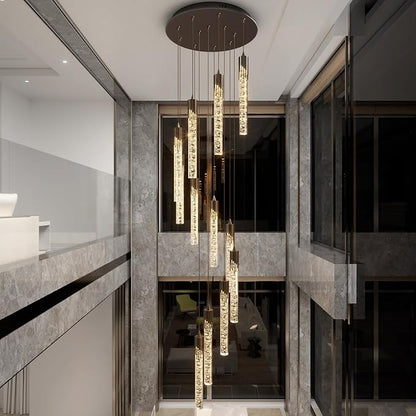 Flashing God Modern LED Chandelier, 10 Lights Black Dimmable Pendant Light with Remote High Ceiling Chandelier for Staircase Living Room Hallway Foyer
