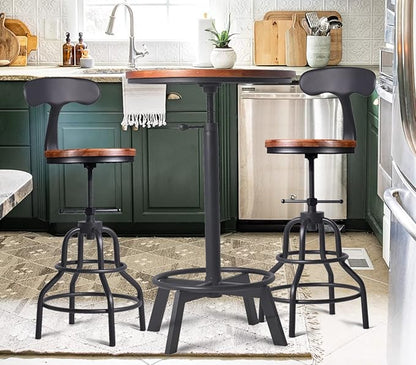 3-Piece Round Table & Chair Sets for Pub Kitchen Dining Living Party Bistro Breakfast, 1 Dining Table (30"-35.4"), 2 Counter Stools (20"-27"), Swivel Adjustable, Mostly Weld, Space-Saving,23.62" Dia