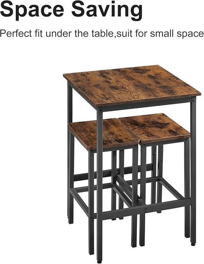 3 PCS Bar Table Set with 2 Stools, Modern Counter Height Table and Chairs Set for Living Room, Small Spaces (Rustic Brown)